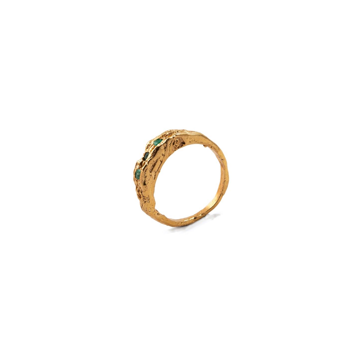 ANILLO PLATA CON BAÑO DE ORO Y ESMERALDAS #8085